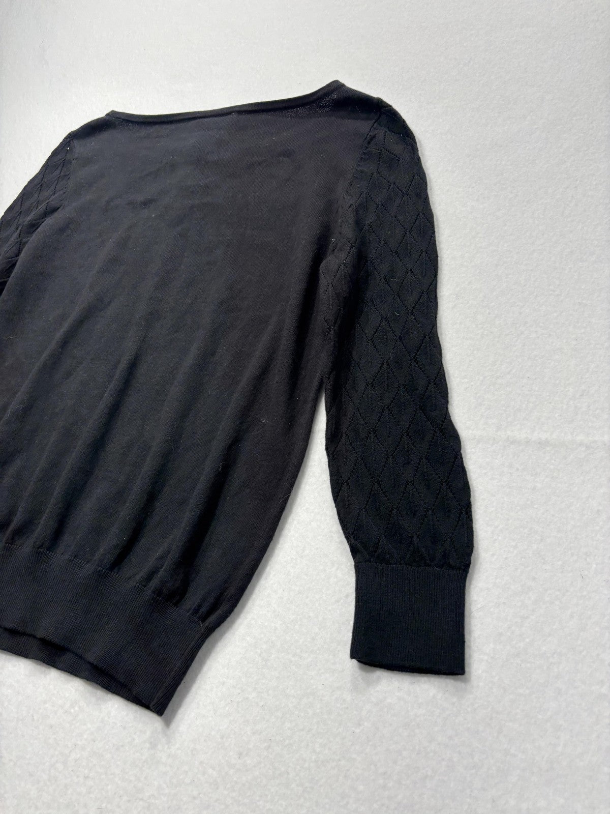 LOFT Sweater Womens Small Black Boat Neck Diamond Knit Sleeve Pullover Top