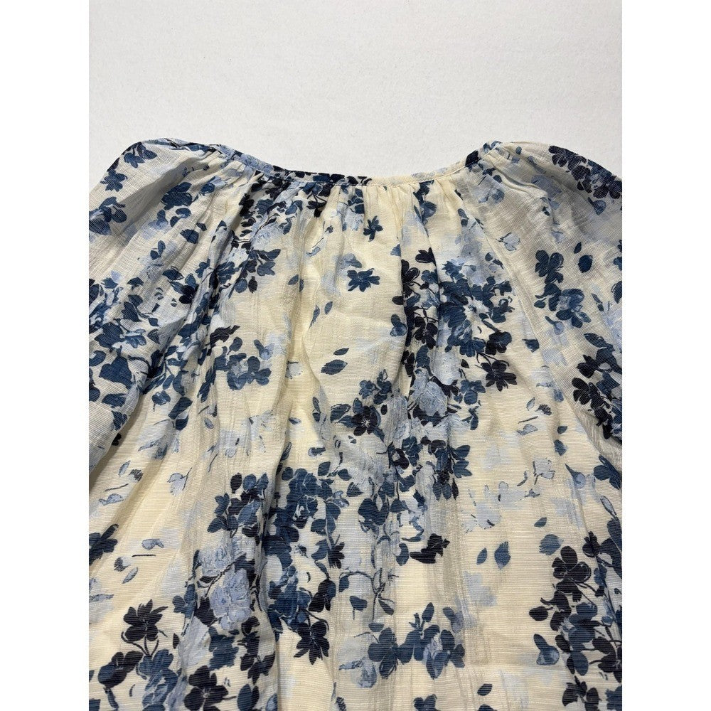 Maeve Blouse Womens XS Blue Floral Ruffle Bell Sleeve Peasant Boho Top