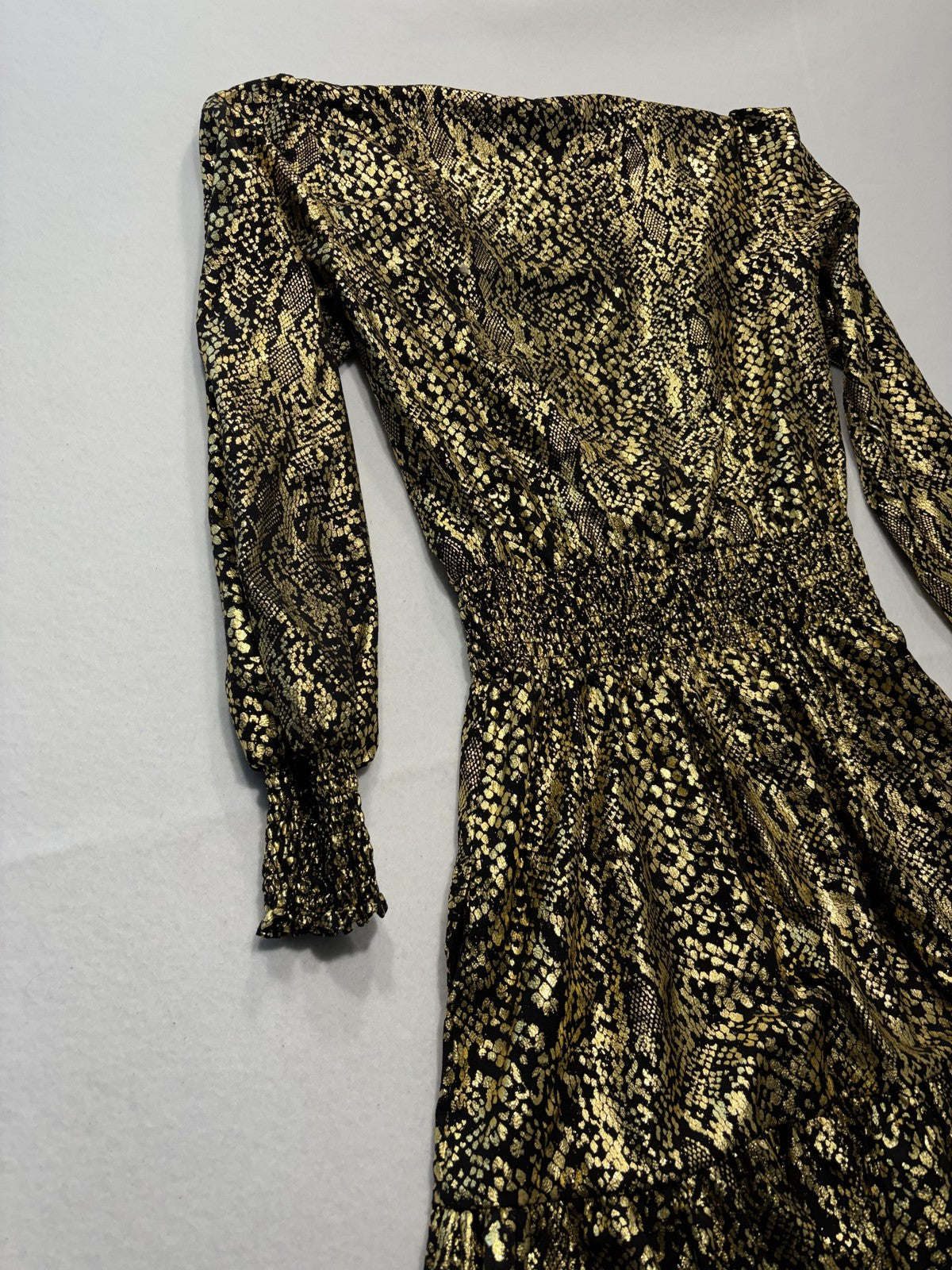 MICHAEL Michael Kors Dress Womens Small Gold Animal Print Long Sleeve Ruffle