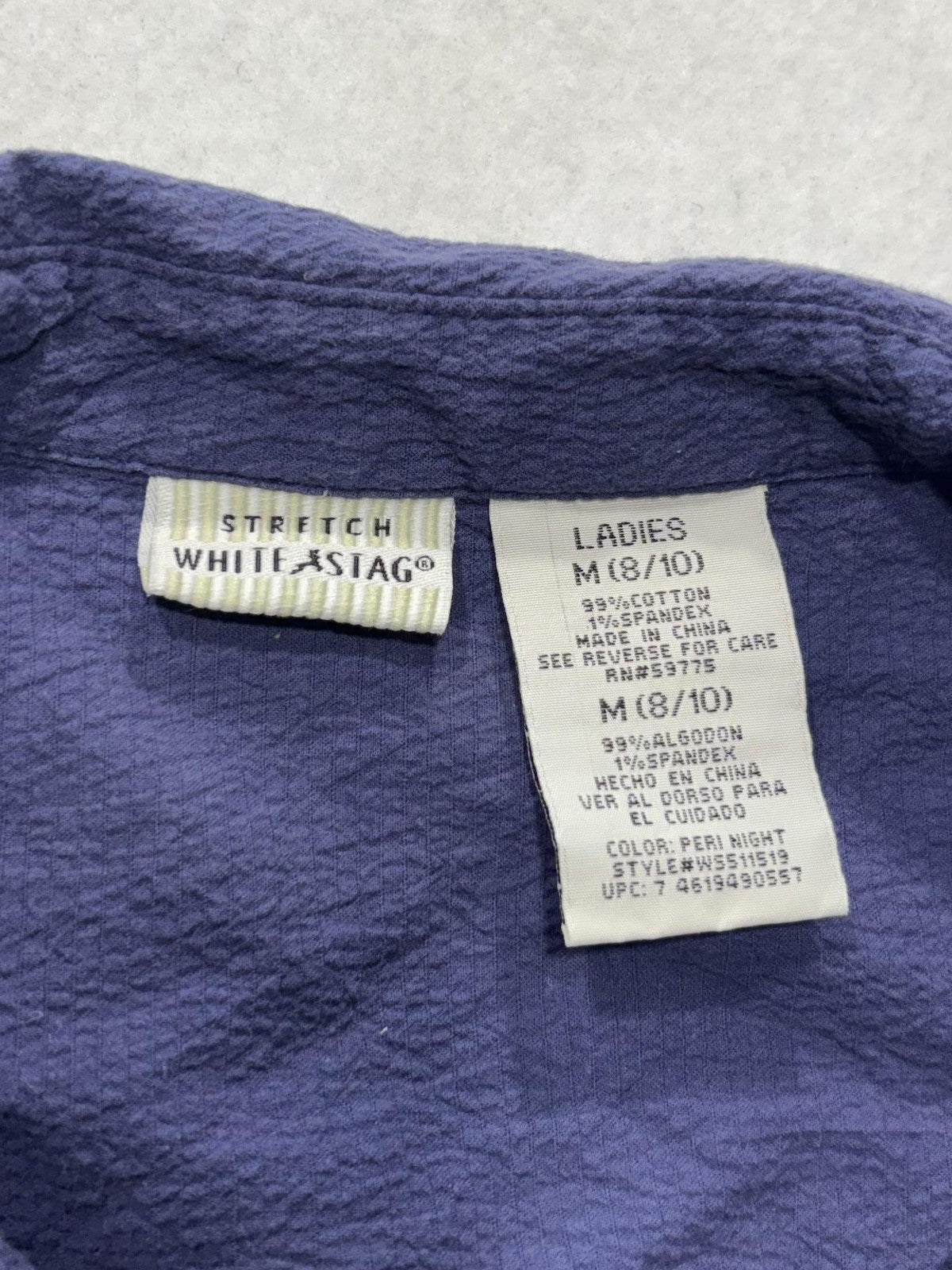 White Stag Womens Medium Blue Button Up Shirt Roll Tab Sleeve Stretch WSS11519