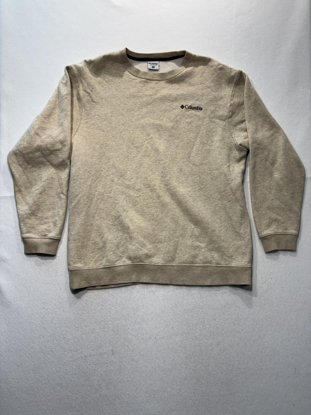 Columbia Sweatshirt Mens Large Beige Fleece Crew Neck Pullover Logo Outdoor