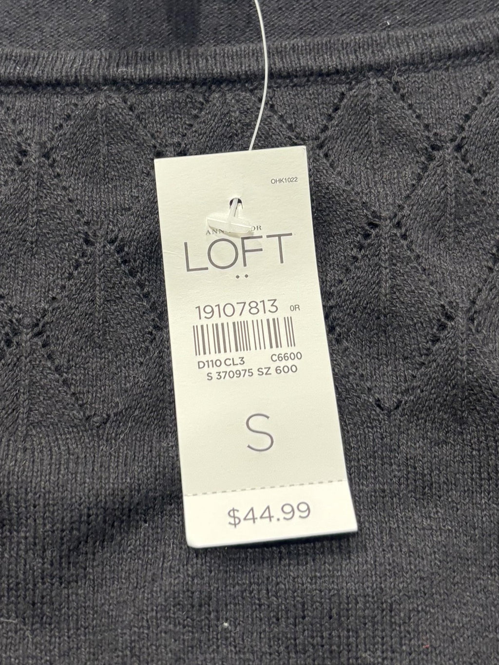 LOFT Sweater Womens Small Black Boat Neck Diamond Knit Sleeve Pullover Top
