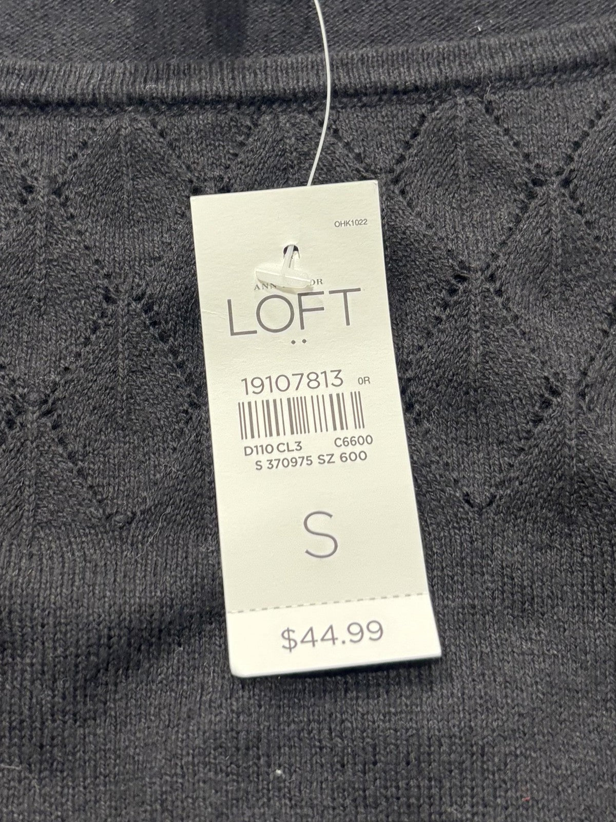 LOFT Sweater Womens Small Black Boat Neck Diamond Knit Sleeve Pullover Top