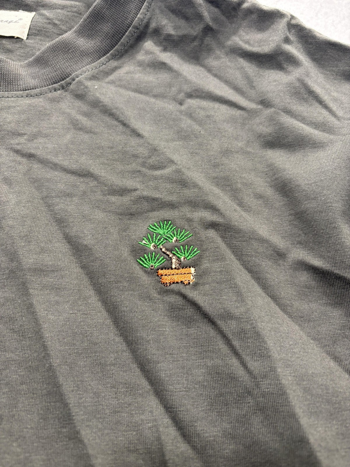 American Garage Shirt Mens Medium Gray Bonsai Tree Embroidered Graphic Tee