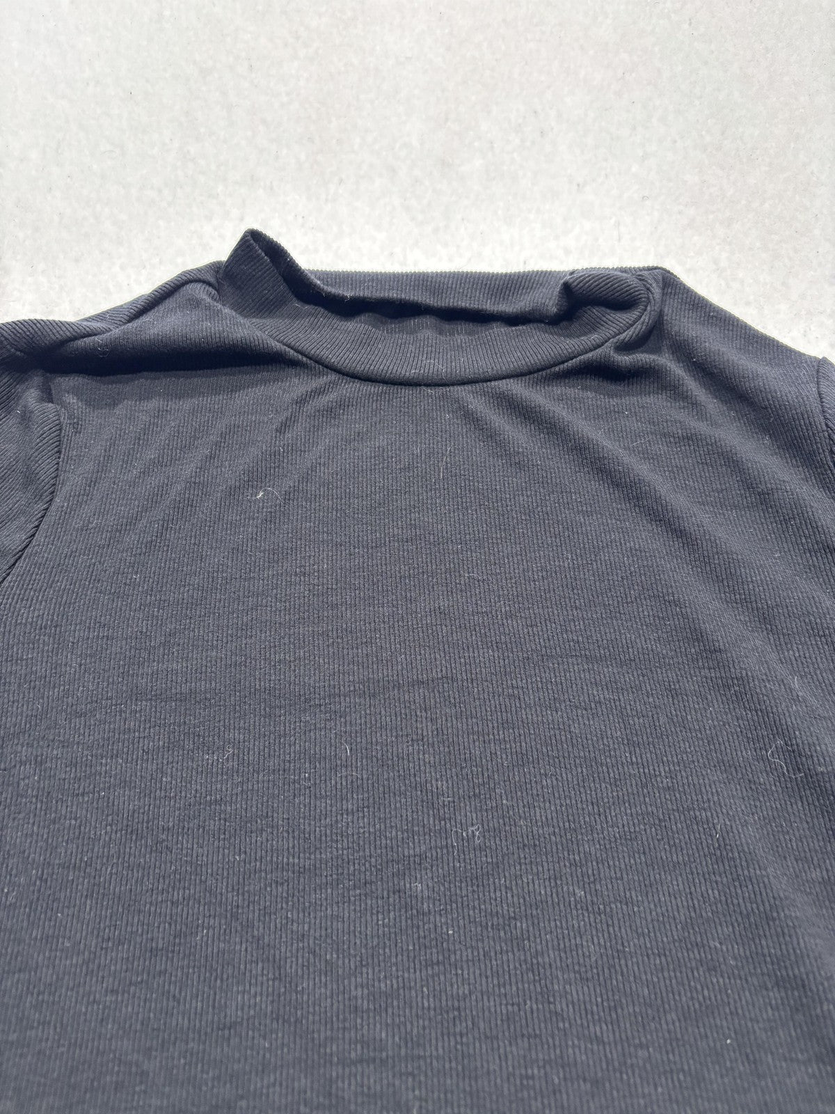 Shirt Womens Small Black Mock Neck Short Sleeve Stretch Tee Basic Casual
