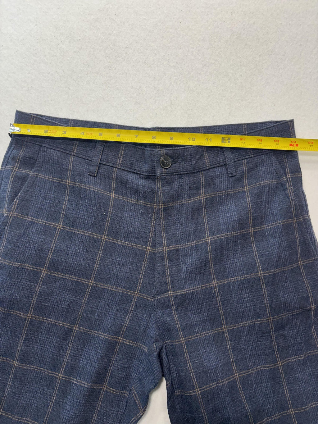 ZARA Dress Pants Mens 31x30 Blue Plaid Slim Tapered Flat Front Casual Work