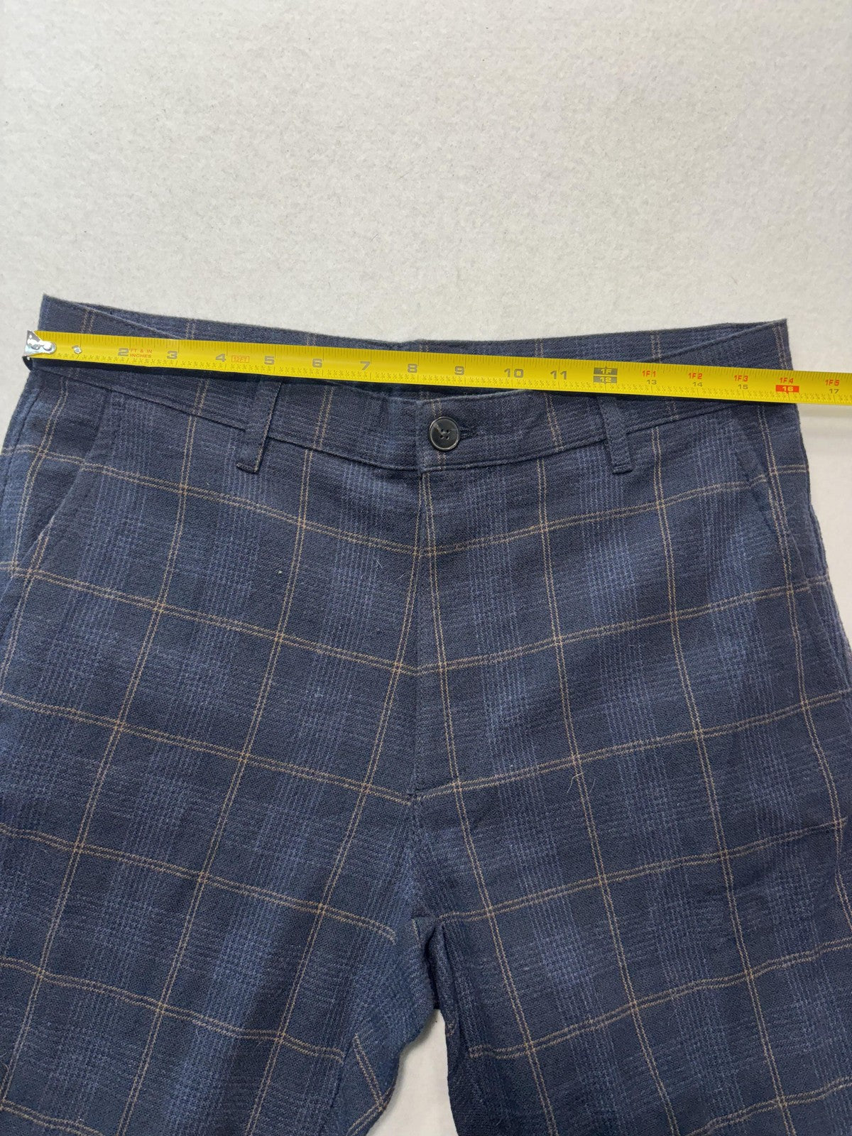 ZARA Dress Pants Mens 31x30 Blue Plaid Slim Tapered Flat Front Casual Work