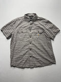 Carhartt Shirt Mens XL Gray Striped Loose Fit Short Sleeve Button Up Workwear