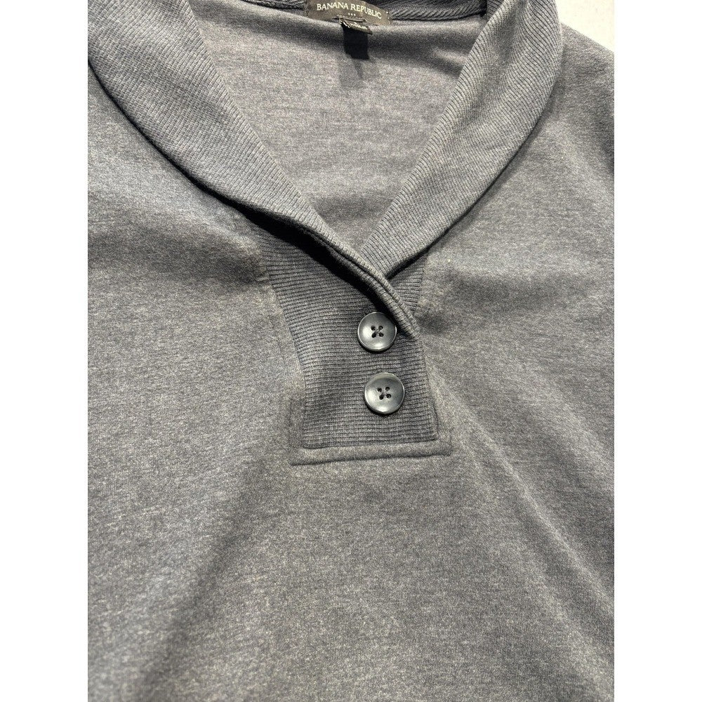 Banana Republic Mens Gray Shawl Collar Henley Sweatshirt Pockets Pullover L