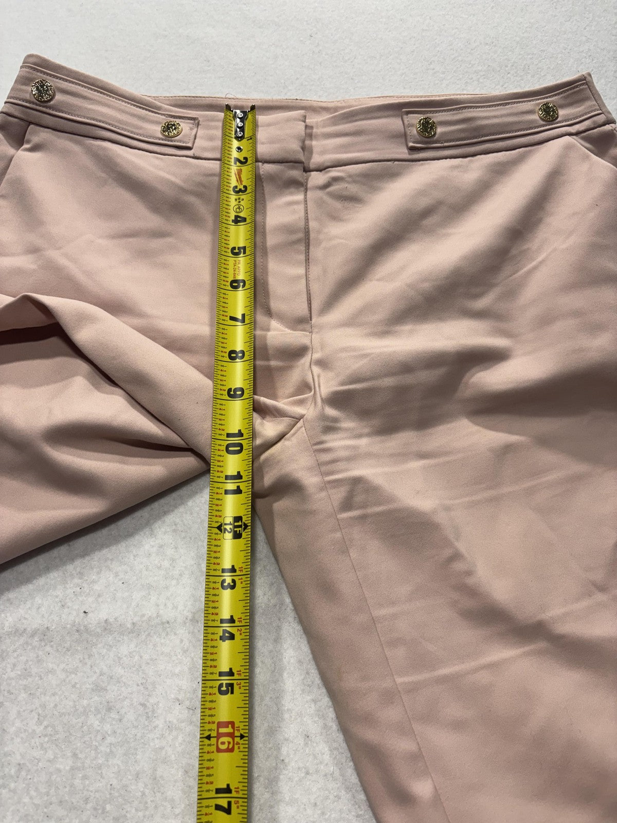 Anne Klein Dress Pants Womens 8 Pink Twill Straight Leg Gold Button Work Career