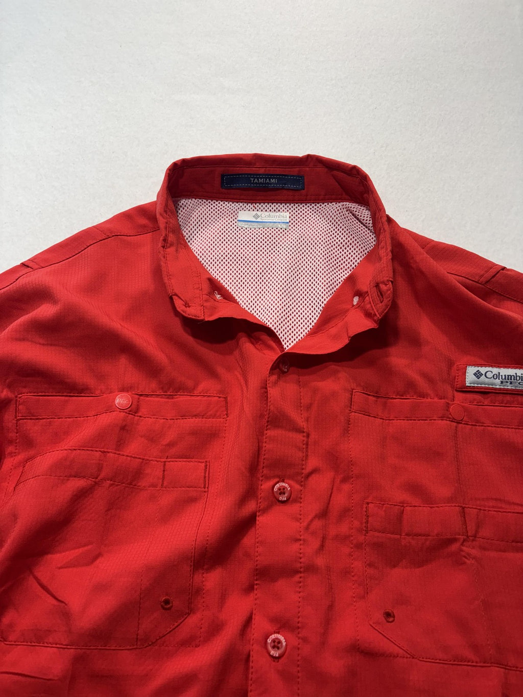 Columbia PFG Tamiami Shirt Mens Large Red Short Sleeve Fishing Button Up Vented