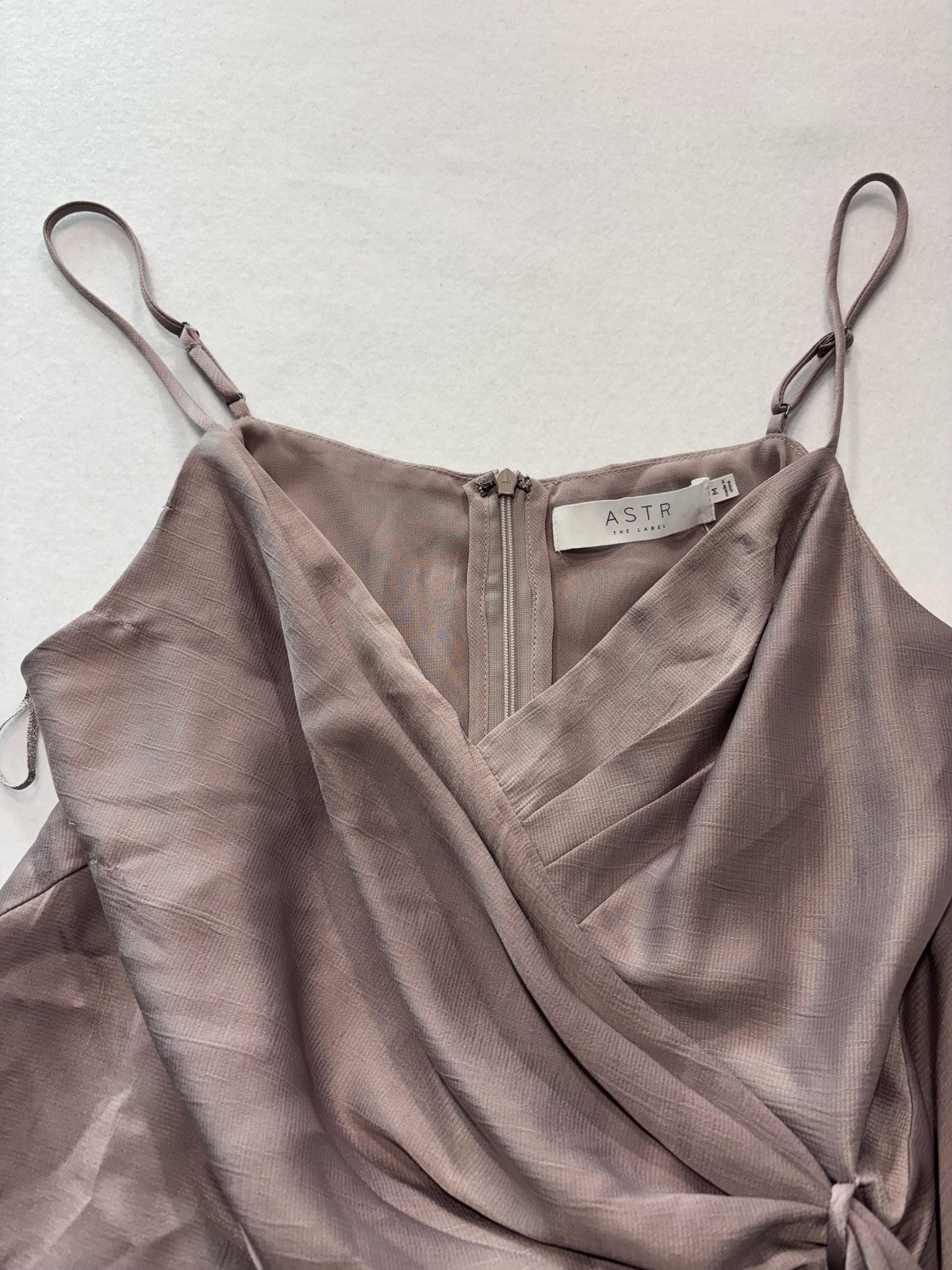 ASTR The Label Tank Womens Medium Taupe Wrap Front Tie Satin Cami Top Party