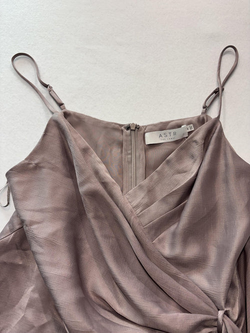 ASTR The Label Tank Womens Medium Taupe Wrap Front Tie Satin Cami Top Party