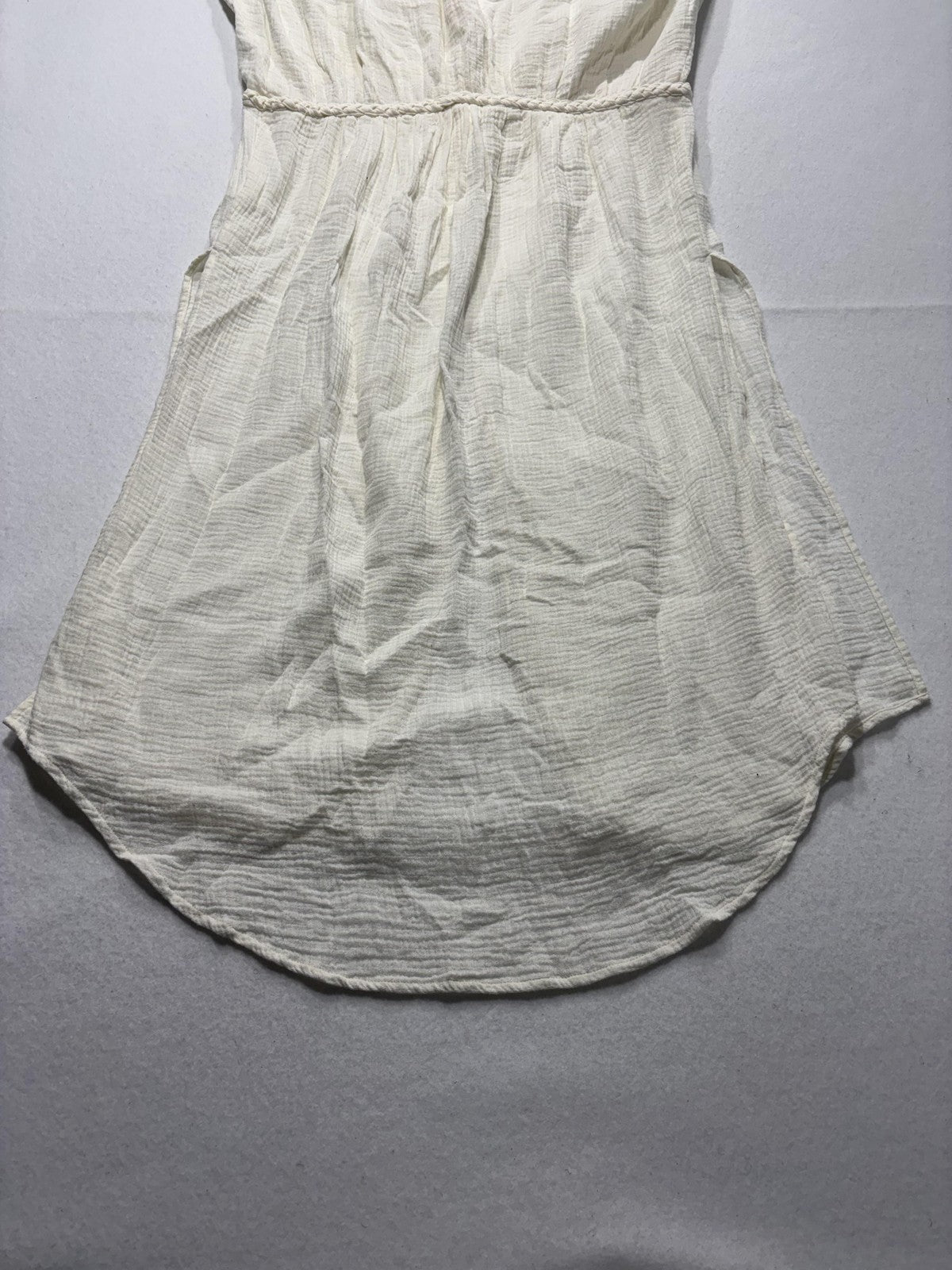 Anthropologie Dress Womens Medium White V Neck Button Front Braided Hi Low Boho