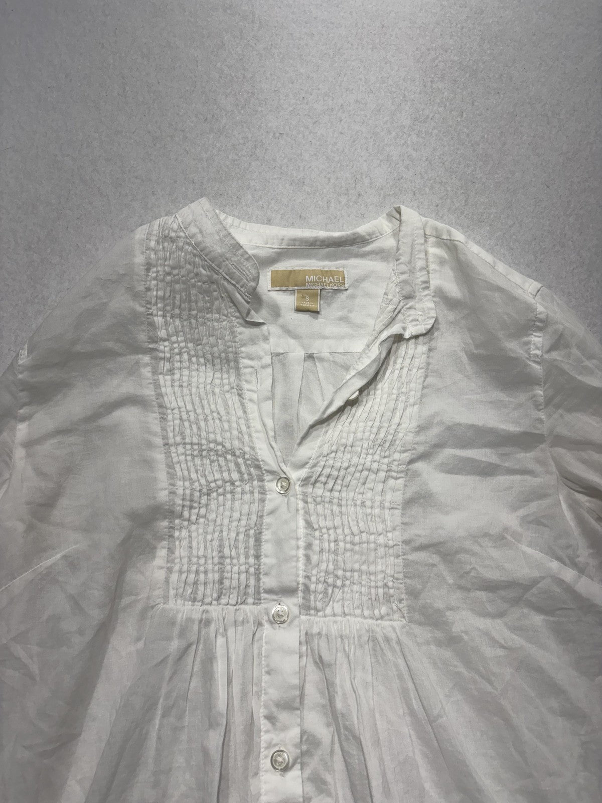 MICHAEL Michael Kors Blouse Womens Small White Pleated Henley Tunic Cotton Top