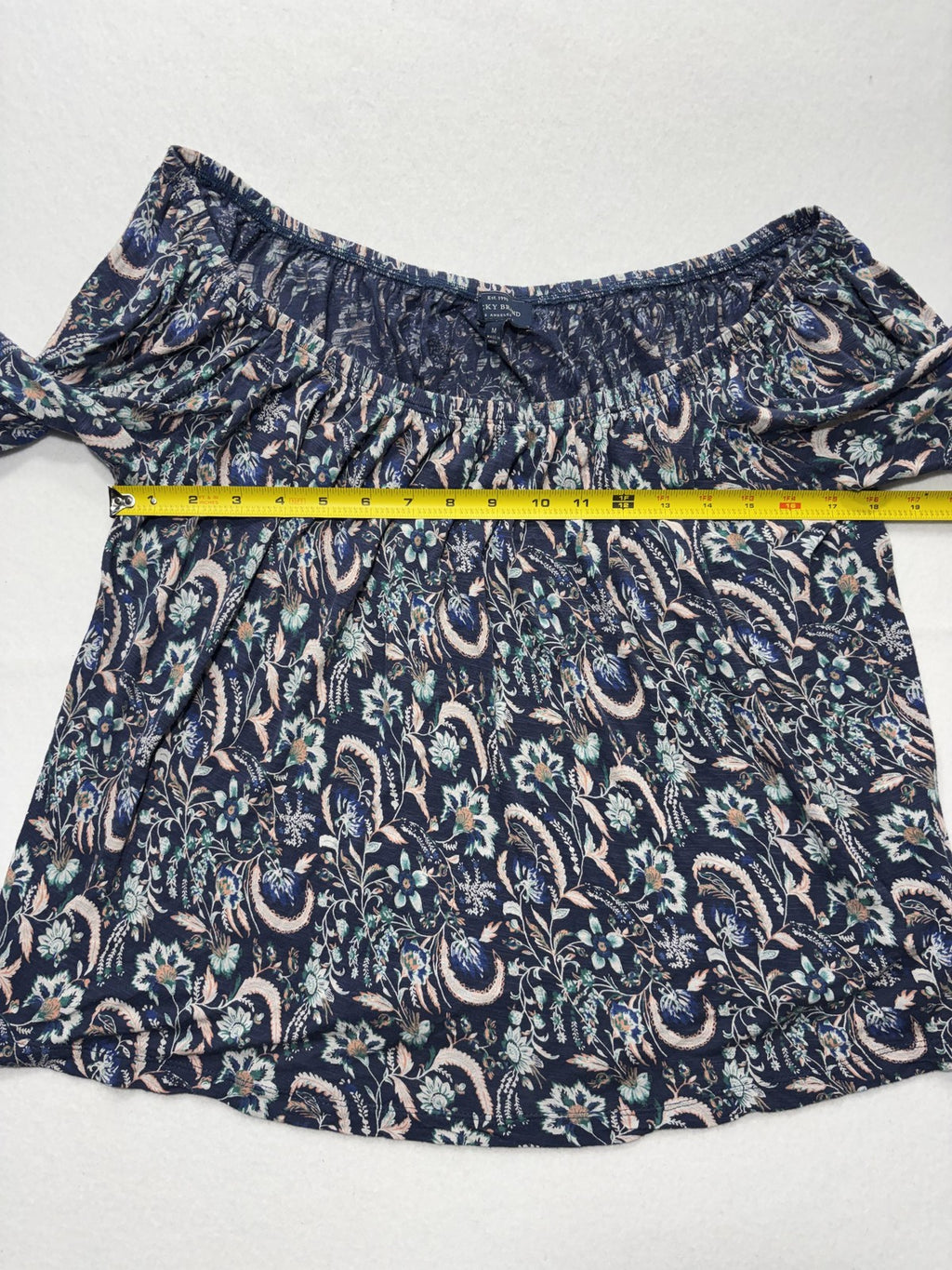 Lucky Brand Blouse Womens Medium Blue Paisley Off Shoulder 3/4 Bell Sleeve Boho
