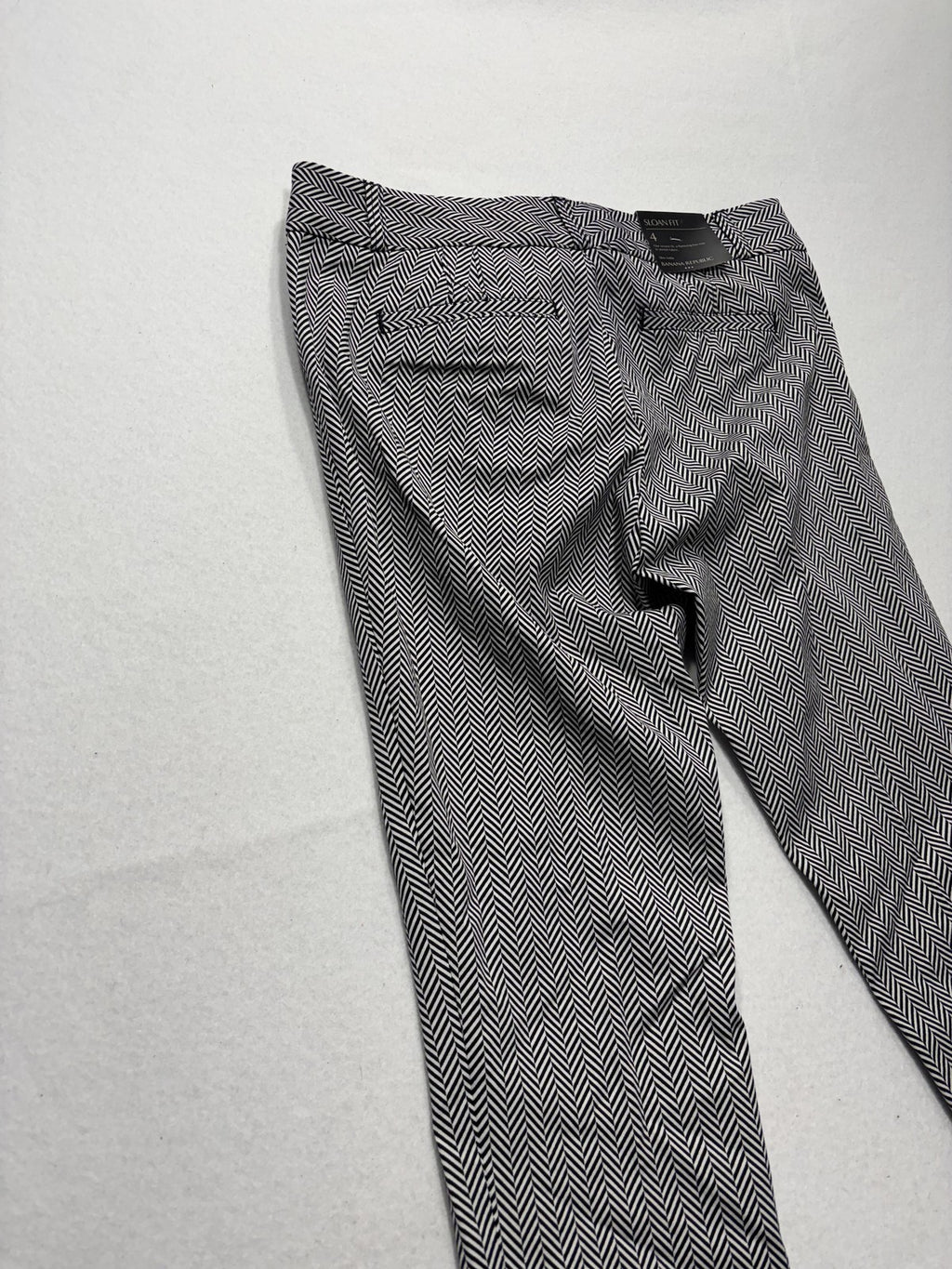 Banana Republic Dress Pants Womens 4 Black White Herringbone Sloan Slim Ankle