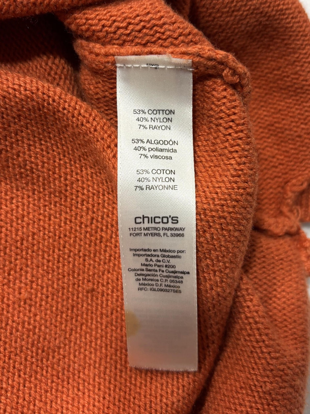 Chico's Sweater Womens 1 Orange Cowl Neck Long Sleeve Knit Relaxed Pullover