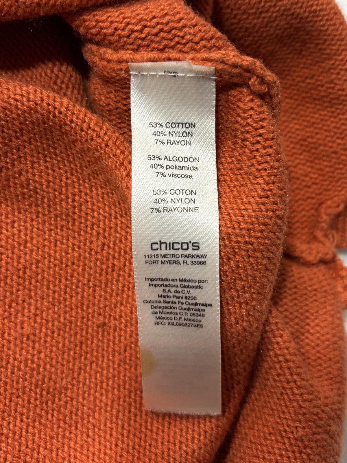 Chico's Sweater Womens 1 Orange Cowl Neck Long Sleeve Knit Relaxed Pullover