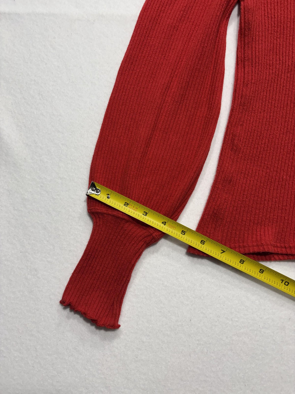 Free People Sweater Womens SP Red Mock Neck Balloon Sleeve Ruffle Knit Slim