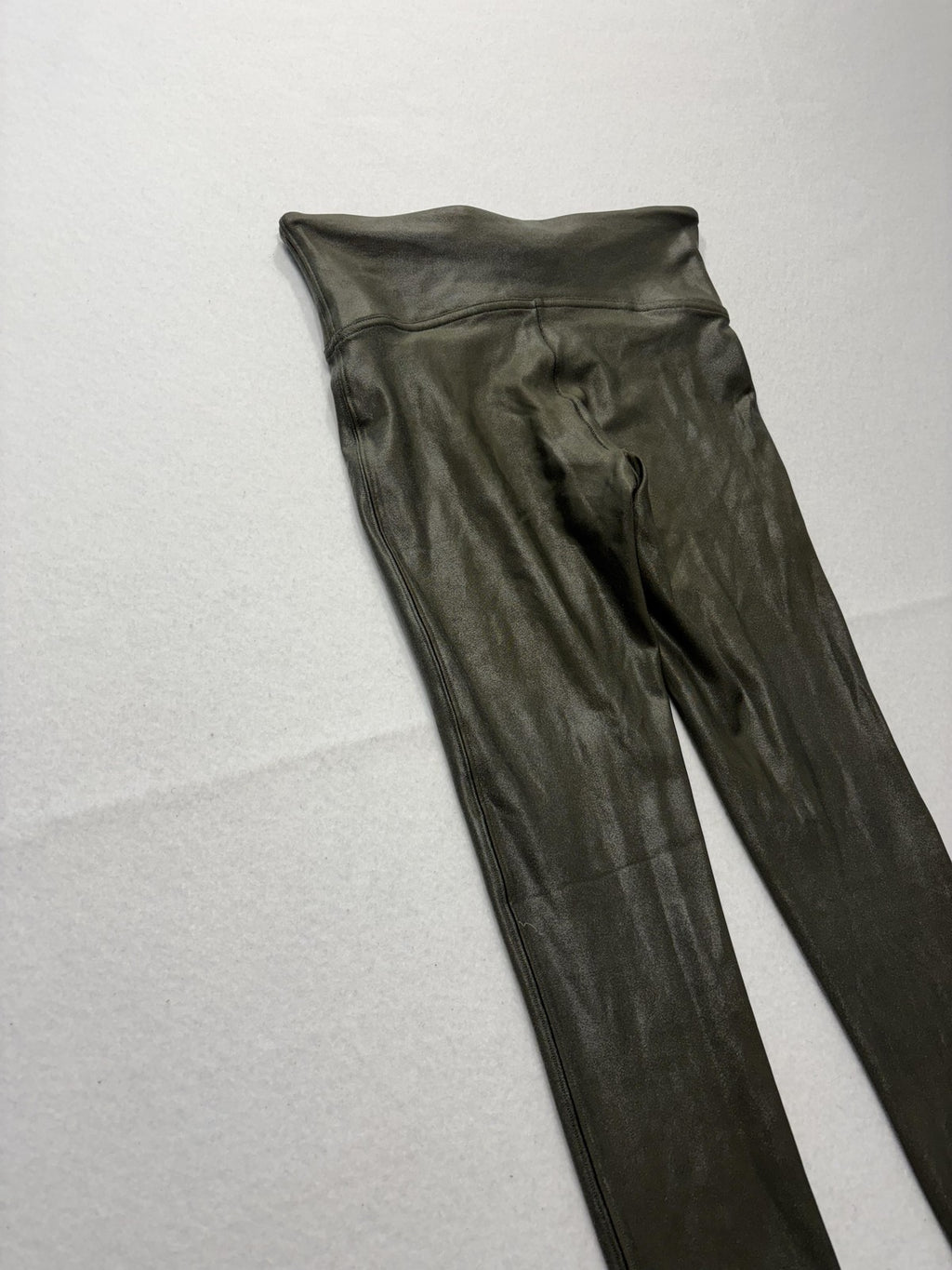 Spanx Leggings Womens Small Olive Faux Leather High Rise Shaping Pull On