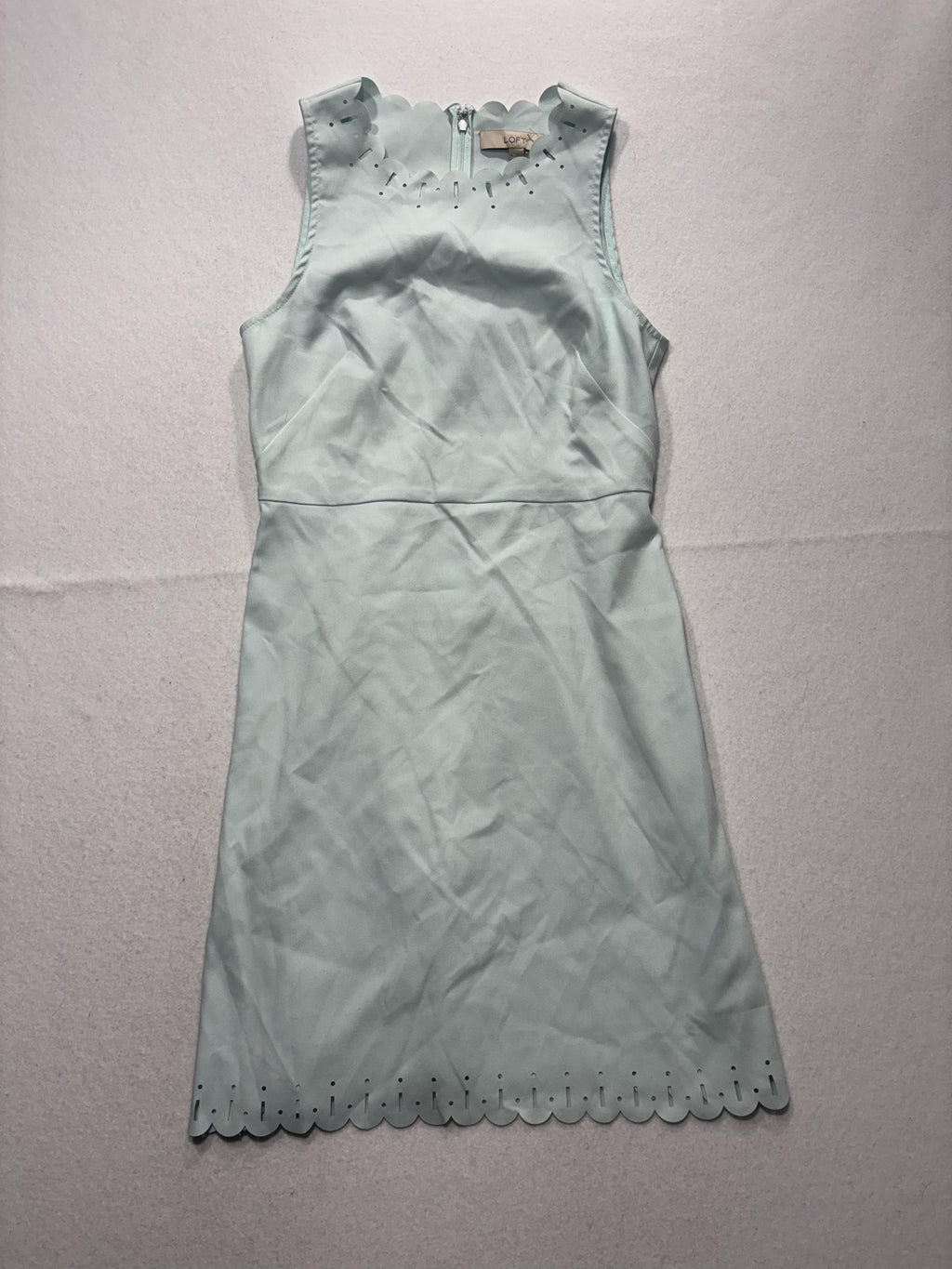LOFT Dress Womens 4 Green Scallop Hem Laser Cut Sleeveless A Line Knee Length