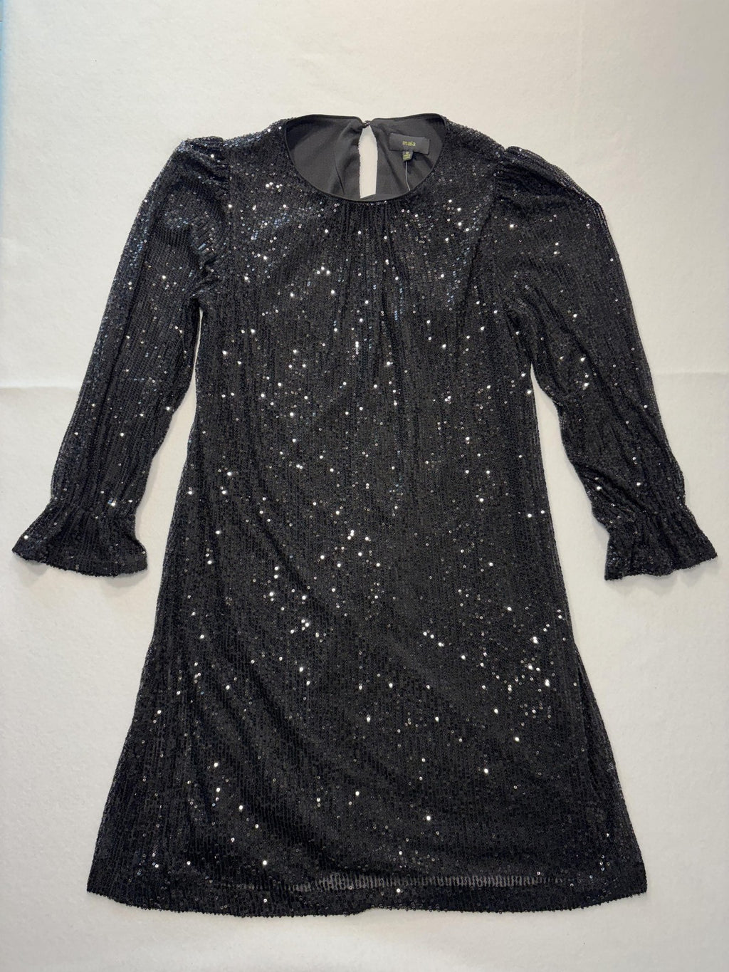 Maia Dress Womens 12 Black Sequin Mesh Long Sleeve Shift Party Cocktail Holiday