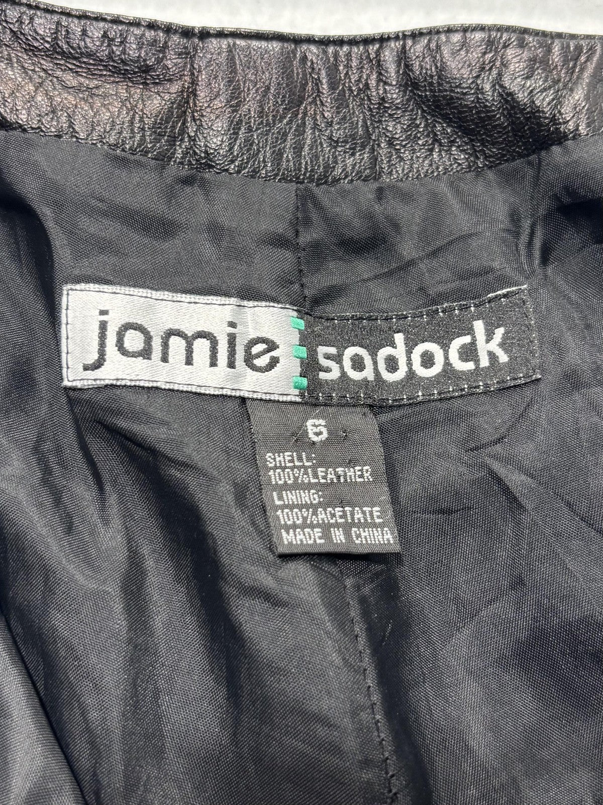 Jamie Sadock Dress Pants Womens 6 Black Leather Straight Leg Lined Zip Pockets