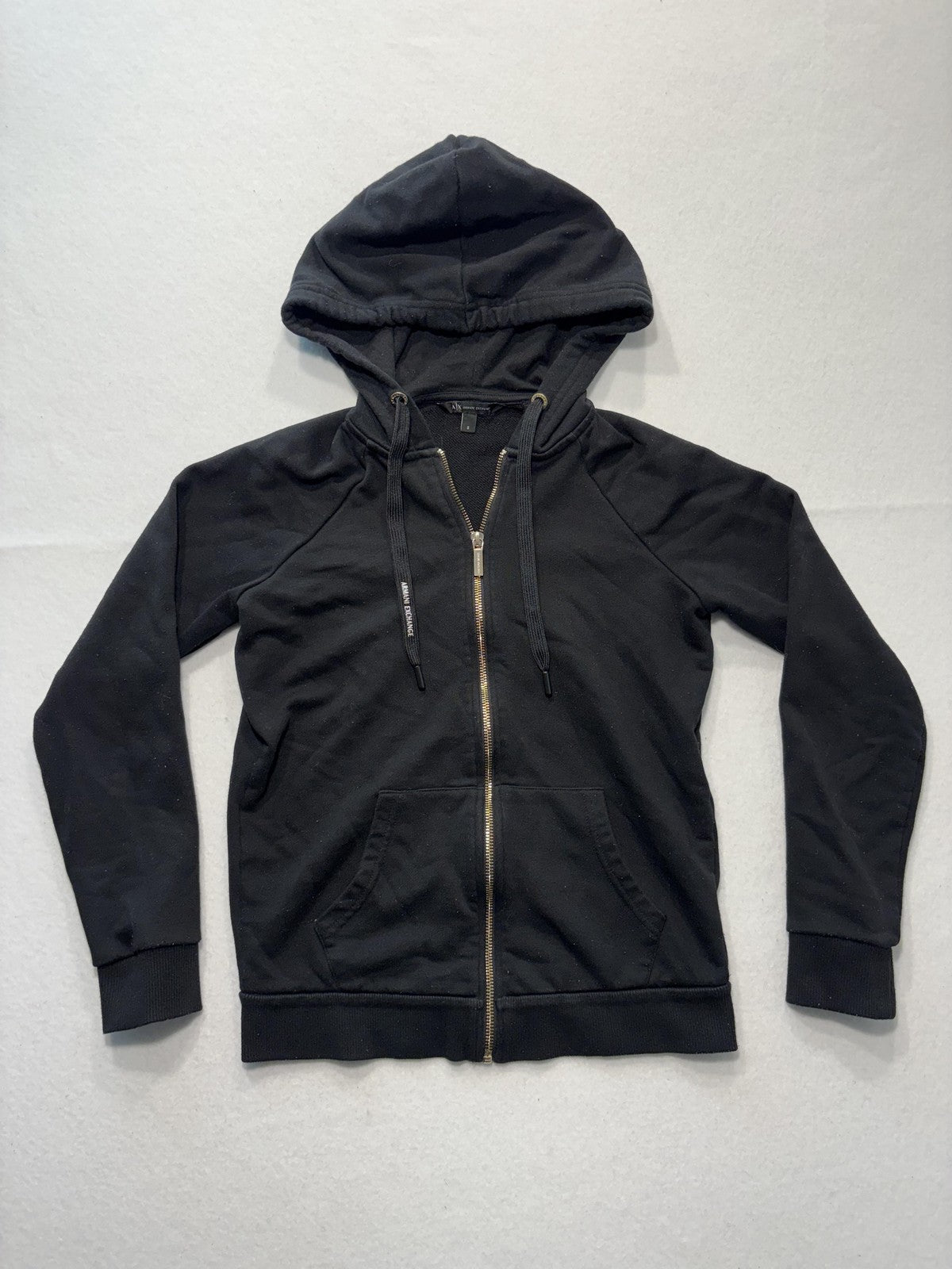 Armani Exchange Hoodie Womens Small Black Full Zip Logo Graphic Raglan Sleeve