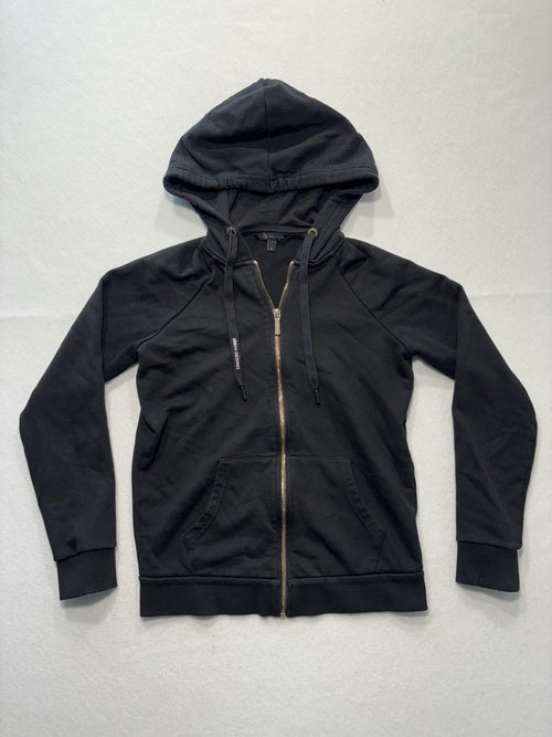 Armani Exchange Hoodie Womens Small Black Full Zip Logo Graphic Raglan Sleeve