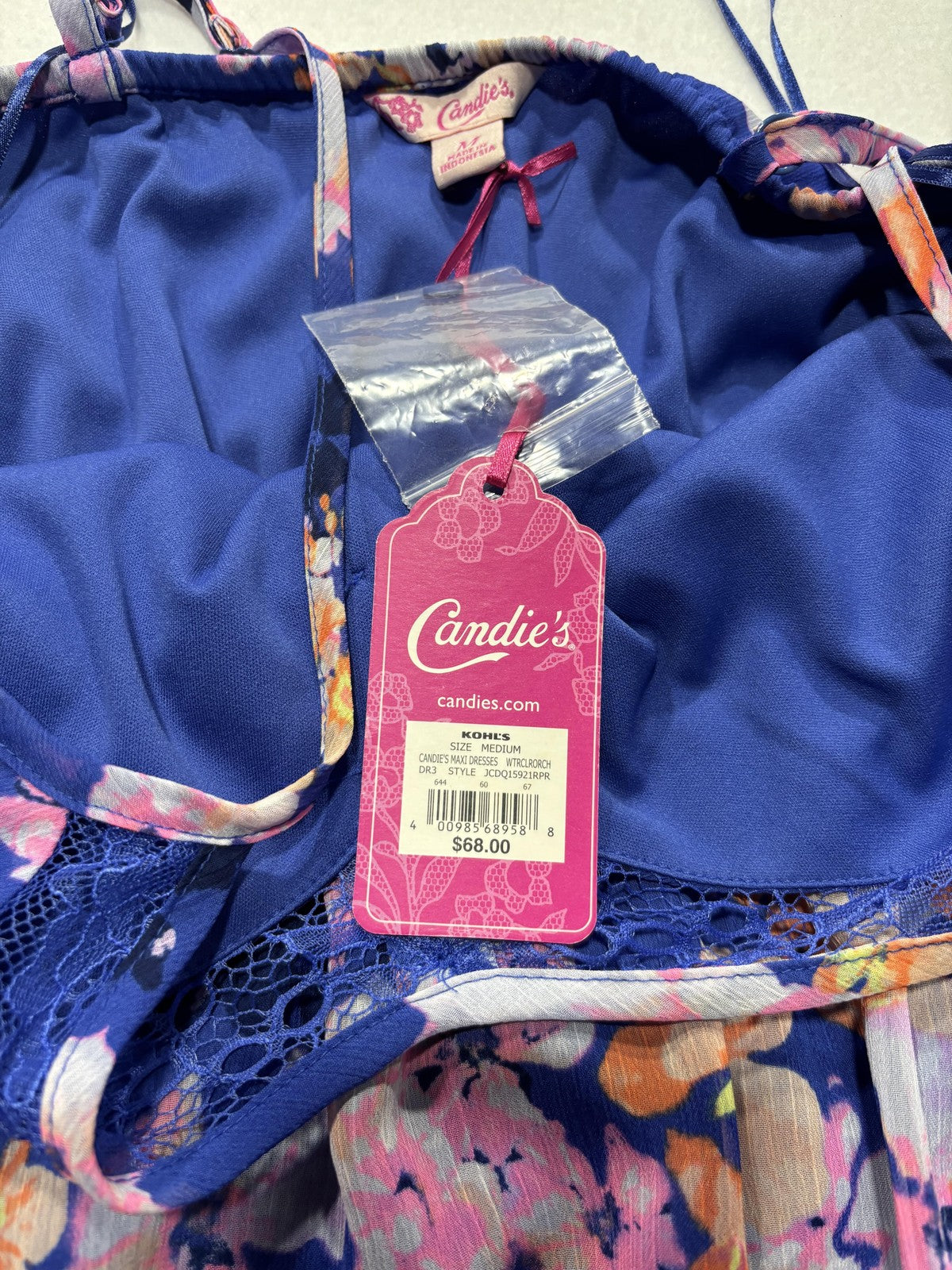 Candies Dress Juniors Medium Blue Floral Lace Maxi Scoop Neck Lined Sundress