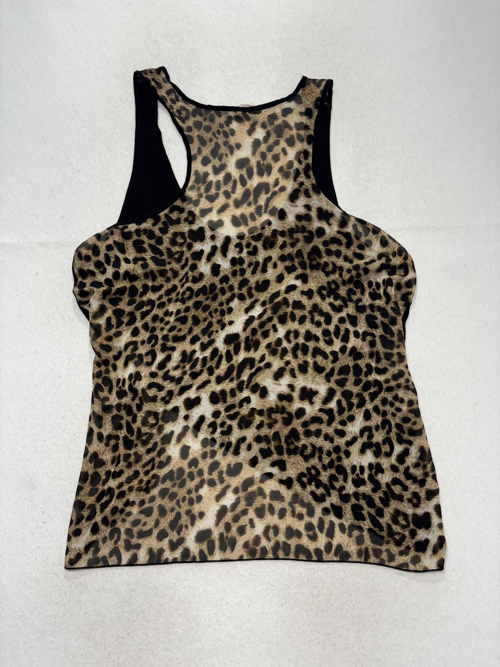 Lilypad Tank Top Womens Medium Brown Leopard Print Scoop Neck Knot Hem Racerback