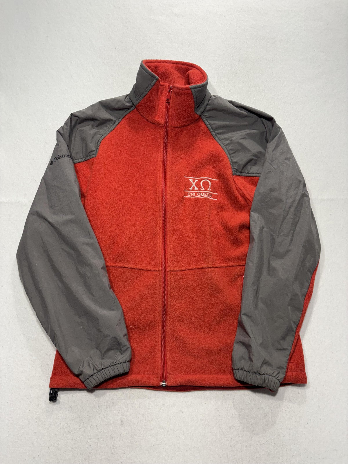 Columbia Jacket Mens Small Red Fleece Full Zip Chi Omega College Windbreaker