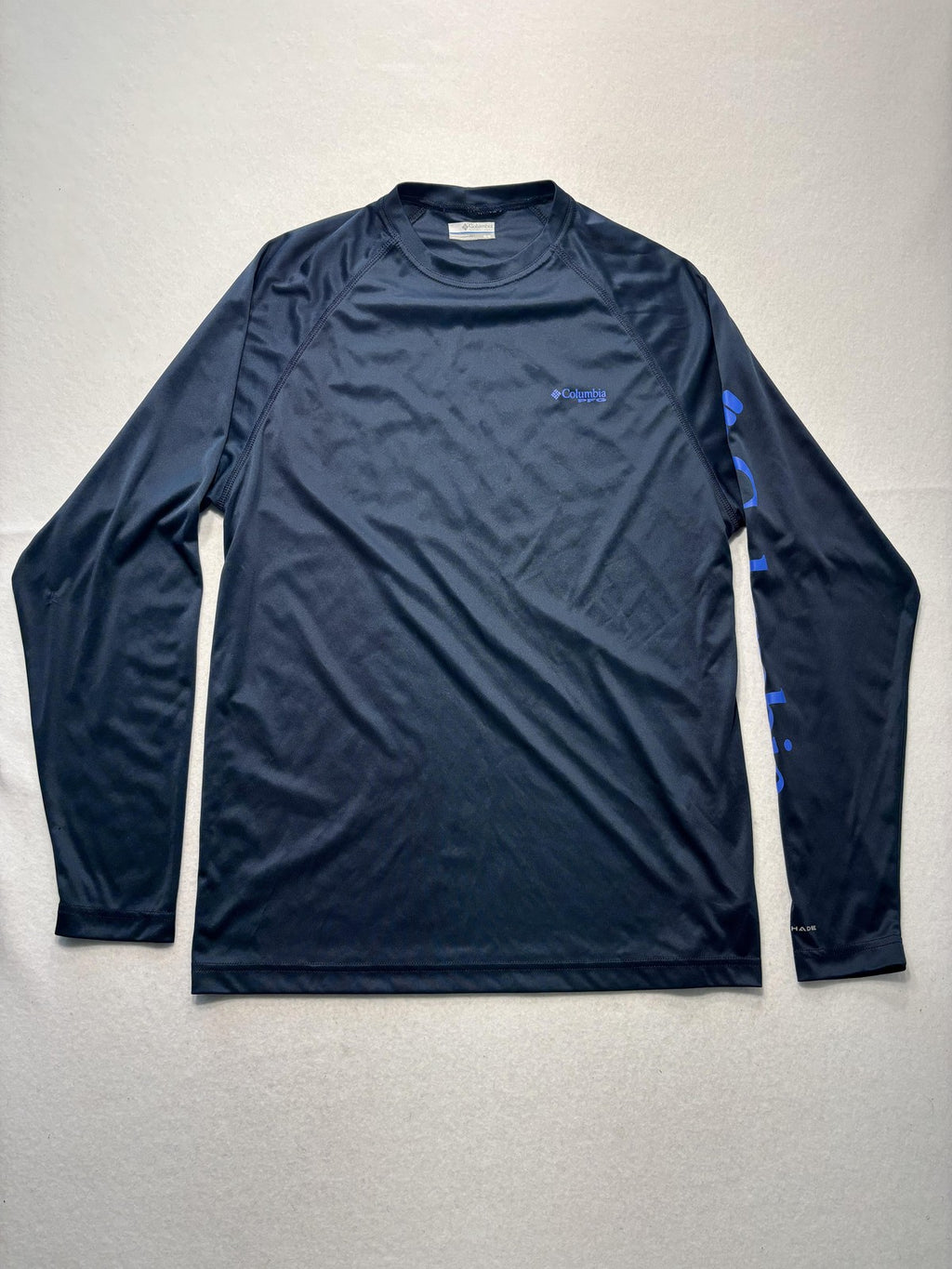 Columbia PFG Omni-Shade Shirt Mens Medium Blue Long Sleeve Fishing USA Flag