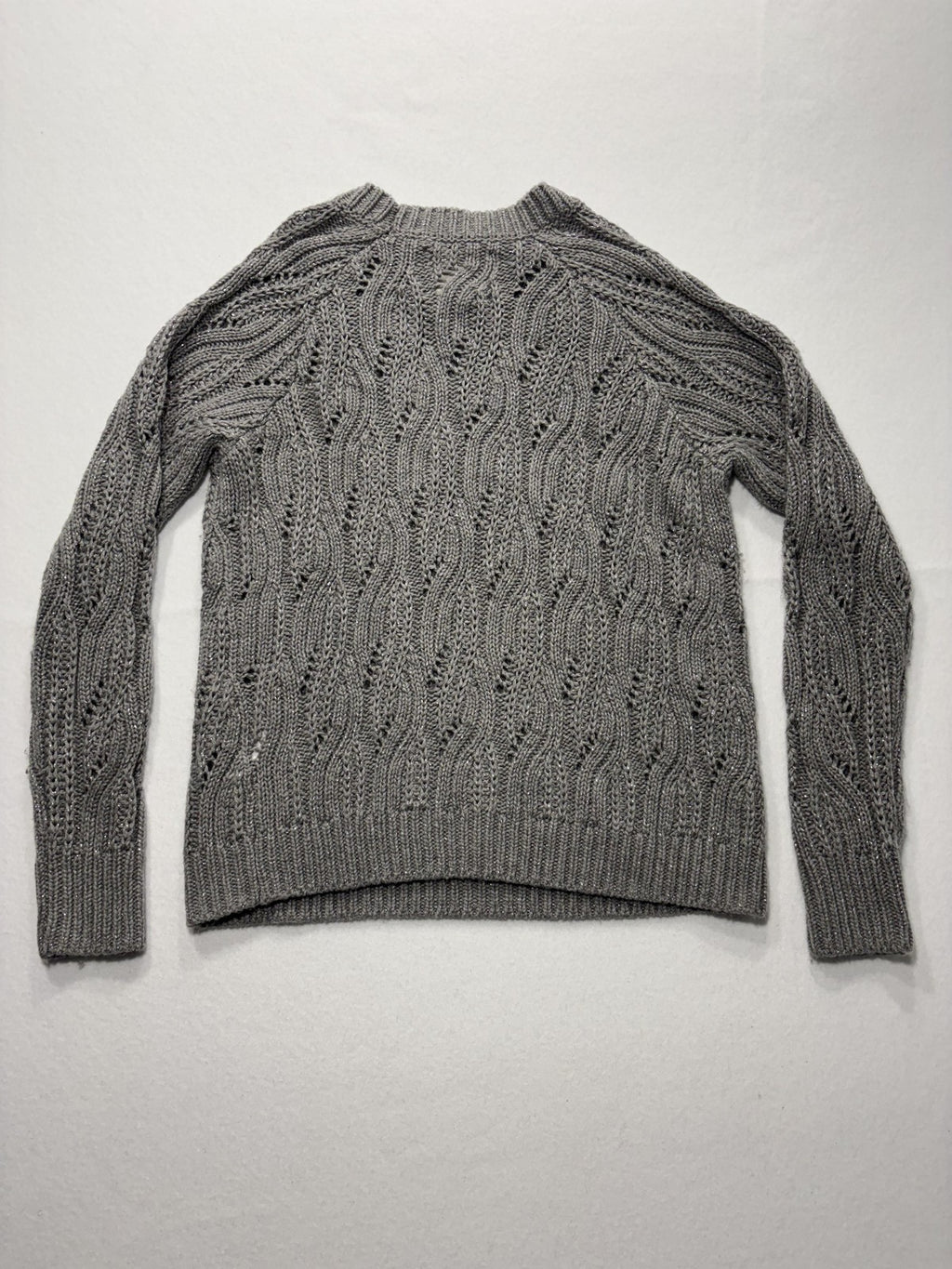 Lucky Brand Sweater Womens Small Gray Open Knit Crew Neck Raglan Glitter Alpaca