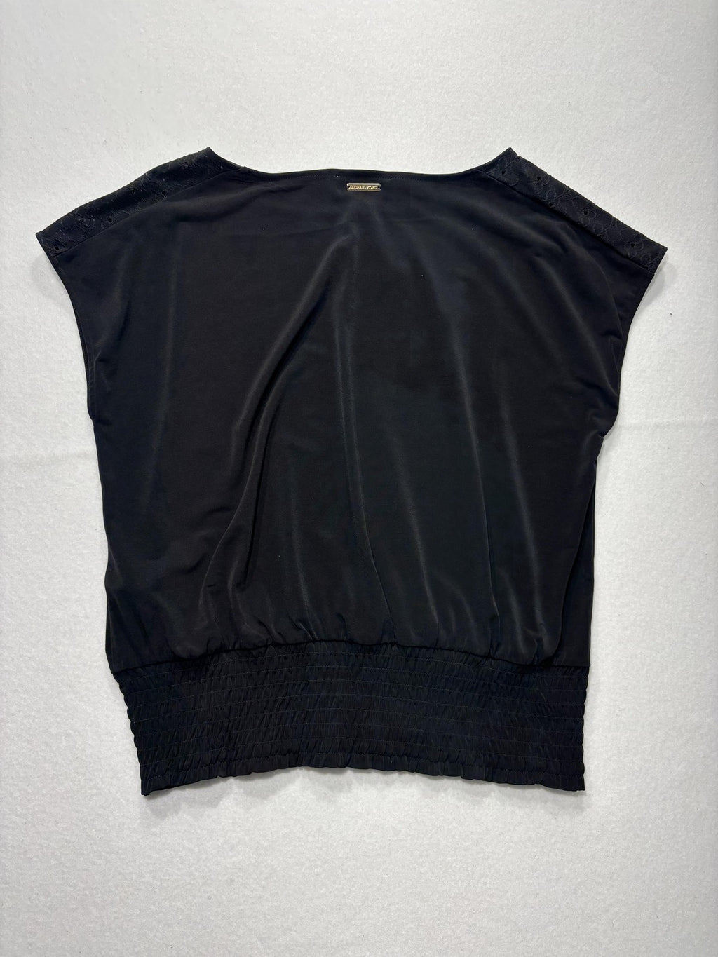MICHAEL Michael Kors Blouse Womens Large Black Boatneck Lace Shoulder Top