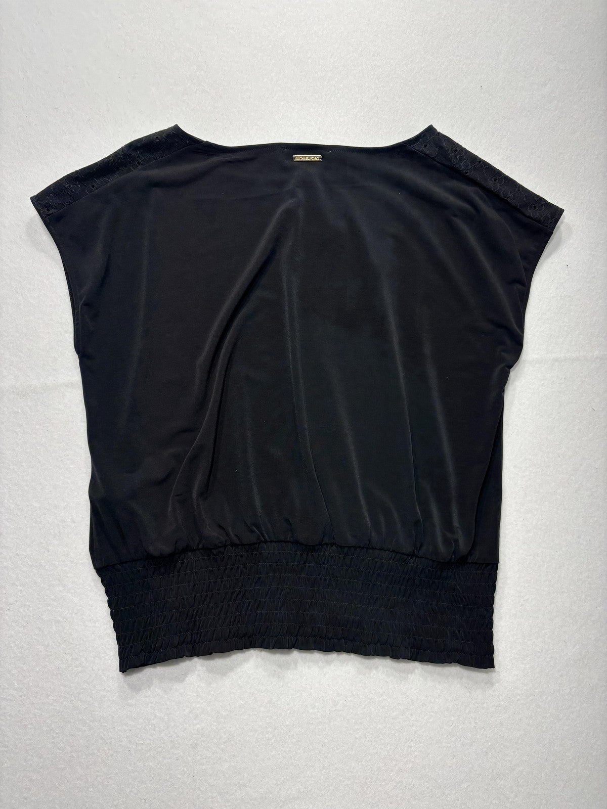 MICHAEL Michael Kors Blouse Womens Large Black Boatneck Lace Shoulder Top