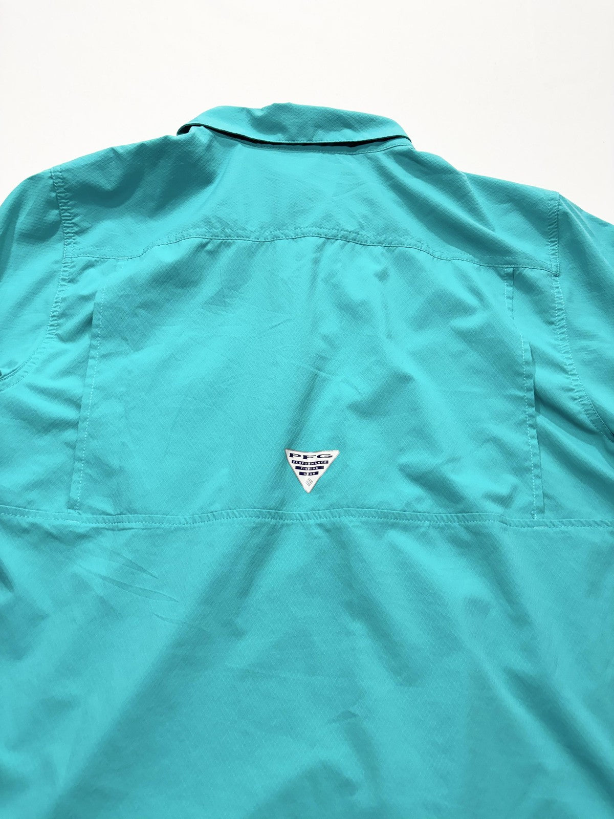 Columbia PFG Omni-Shade Shirt Mens Large Blue Short Sleeve Fishing Button Up