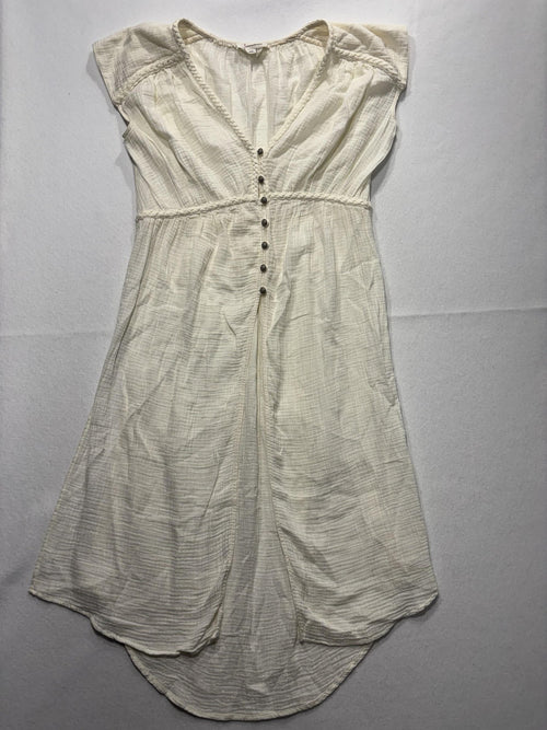 Anthropologie Dress Womens Medium White V Neck Button Front Braided Hi Low Boho