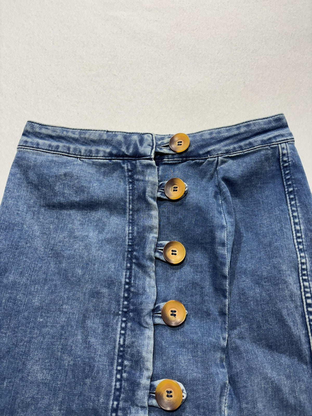 Free People Skirt Womens 4 Blue Denim Button Front A Line Mini Stretch