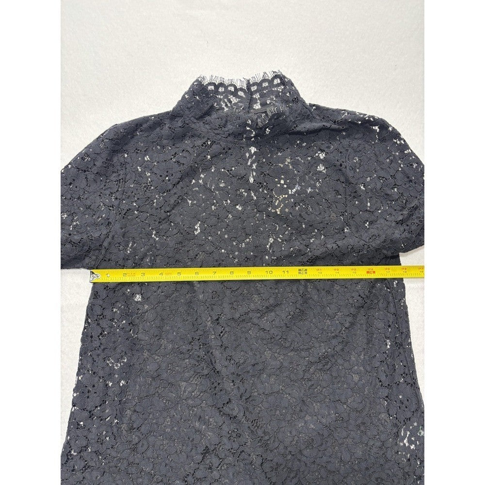 J.Crew Womens 6 Black Lace Mock Neck Long Sleeve Blouse BN027 Lined Sheer Top
