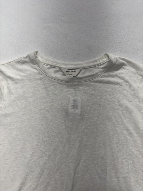Banana Republic Shirt Womens Small White Linen Blend Crew Neck Short Sleeve Tee