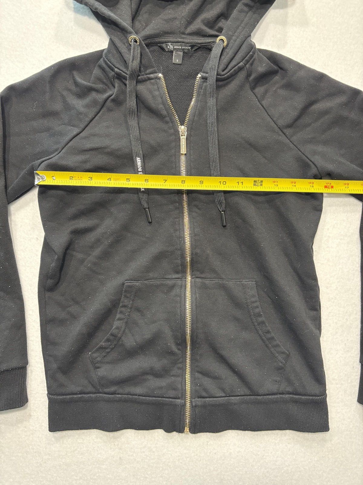 Armani Exchange Hoodie Womens Small Black Full Zip Logo Graphic Raglan Sleeve