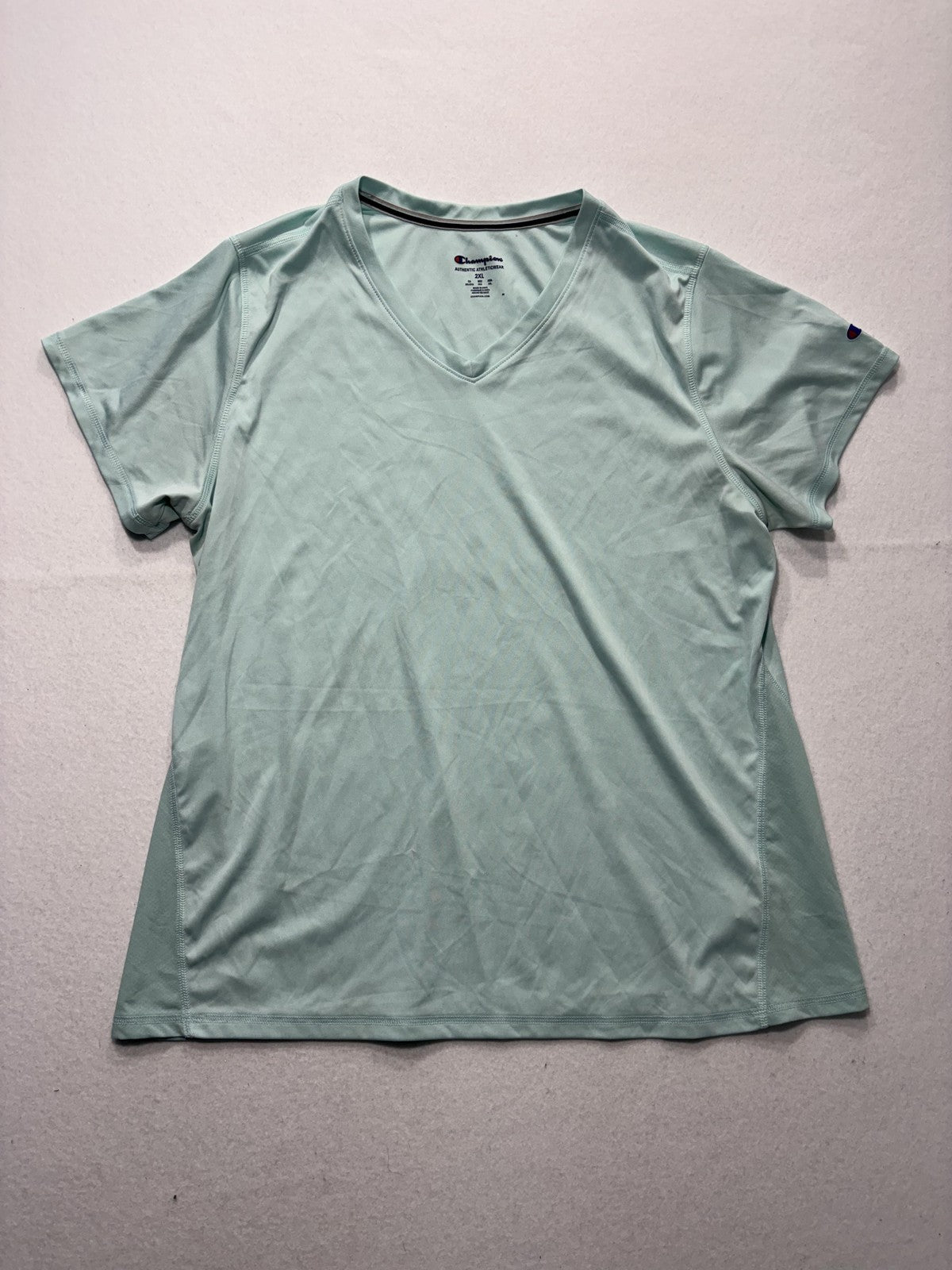 Champion Shirt Womens 2XL Green V Neck Short Sleeve Moisture Wicking Top