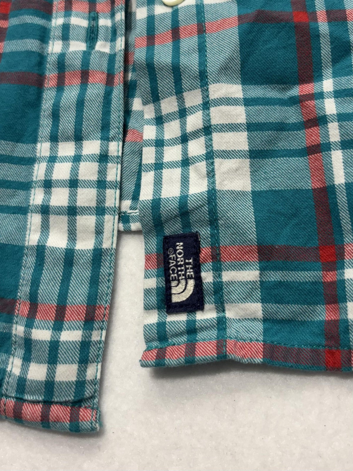 The North Face Shirt Mens Medium Green Plaid Long Sleeve Button Up Cotton Casual