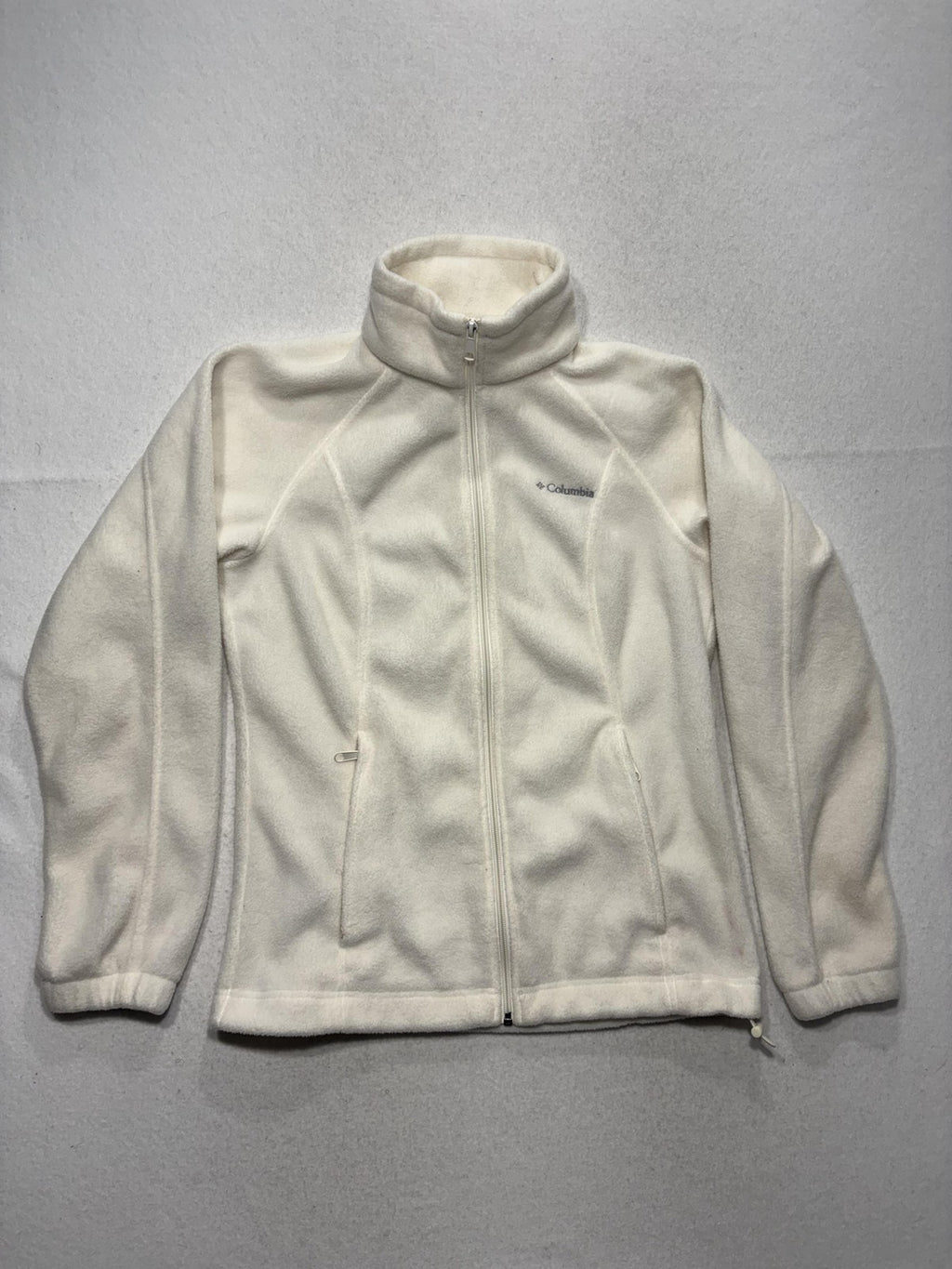 Columbia Jacket Womens S White Fleece Full Zip Stand Collar Pockets Soft Outdoor