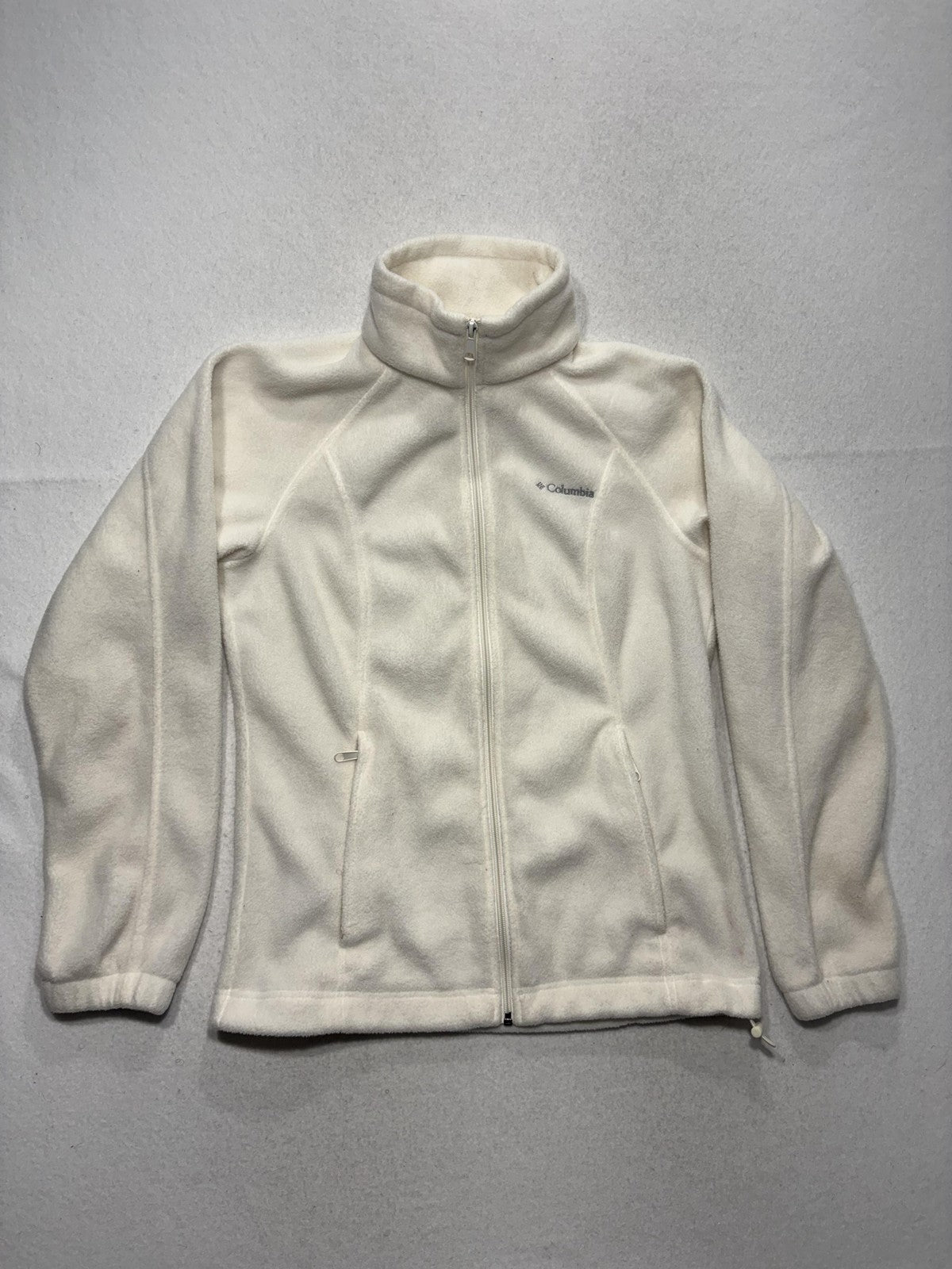 Columbia Jacket Womens S White Fleece Full Zip Stand Collar Pockets Soft Outdoor