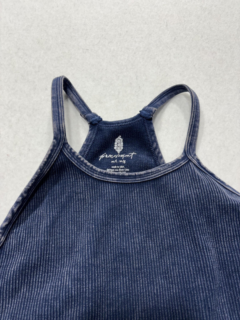 FP Movement Tank Top Womens M/L Blue Ribbed Halter Cropped Knit Yoga Athletic