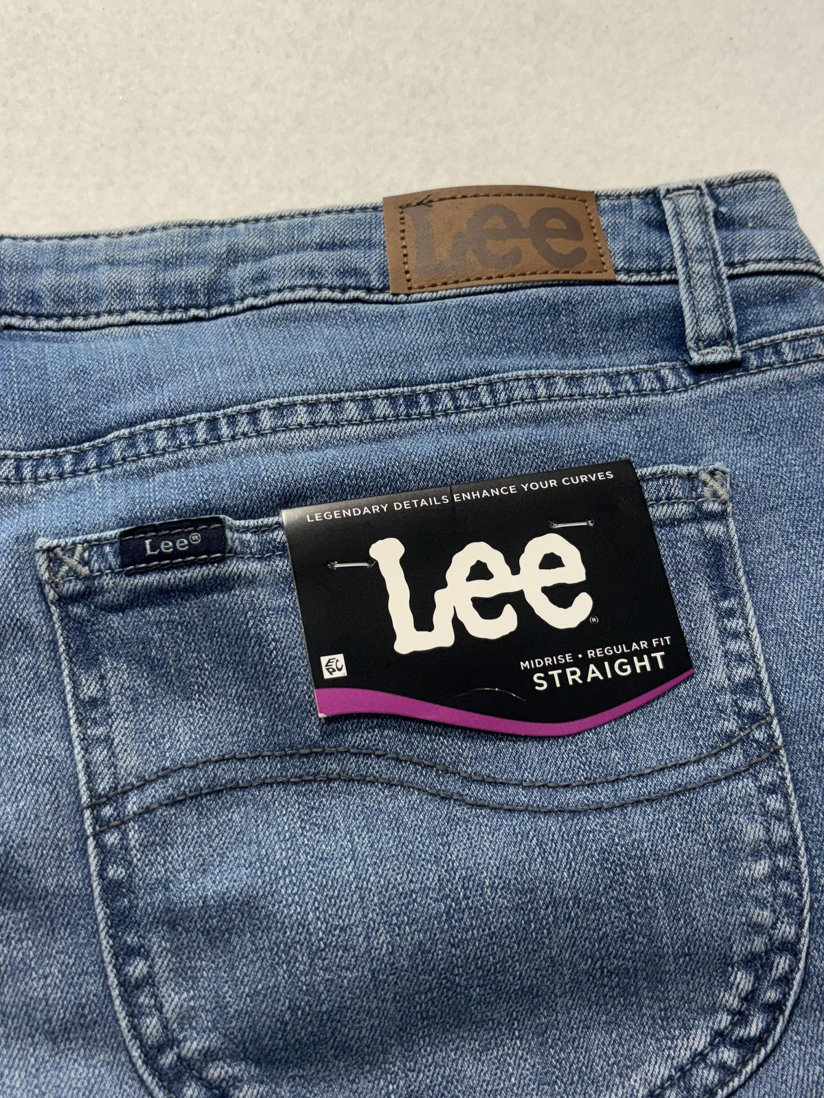 Lee Jeans Womens 16P Blue Medium Wash Mid Rise Straight Regular Stretch 34x29