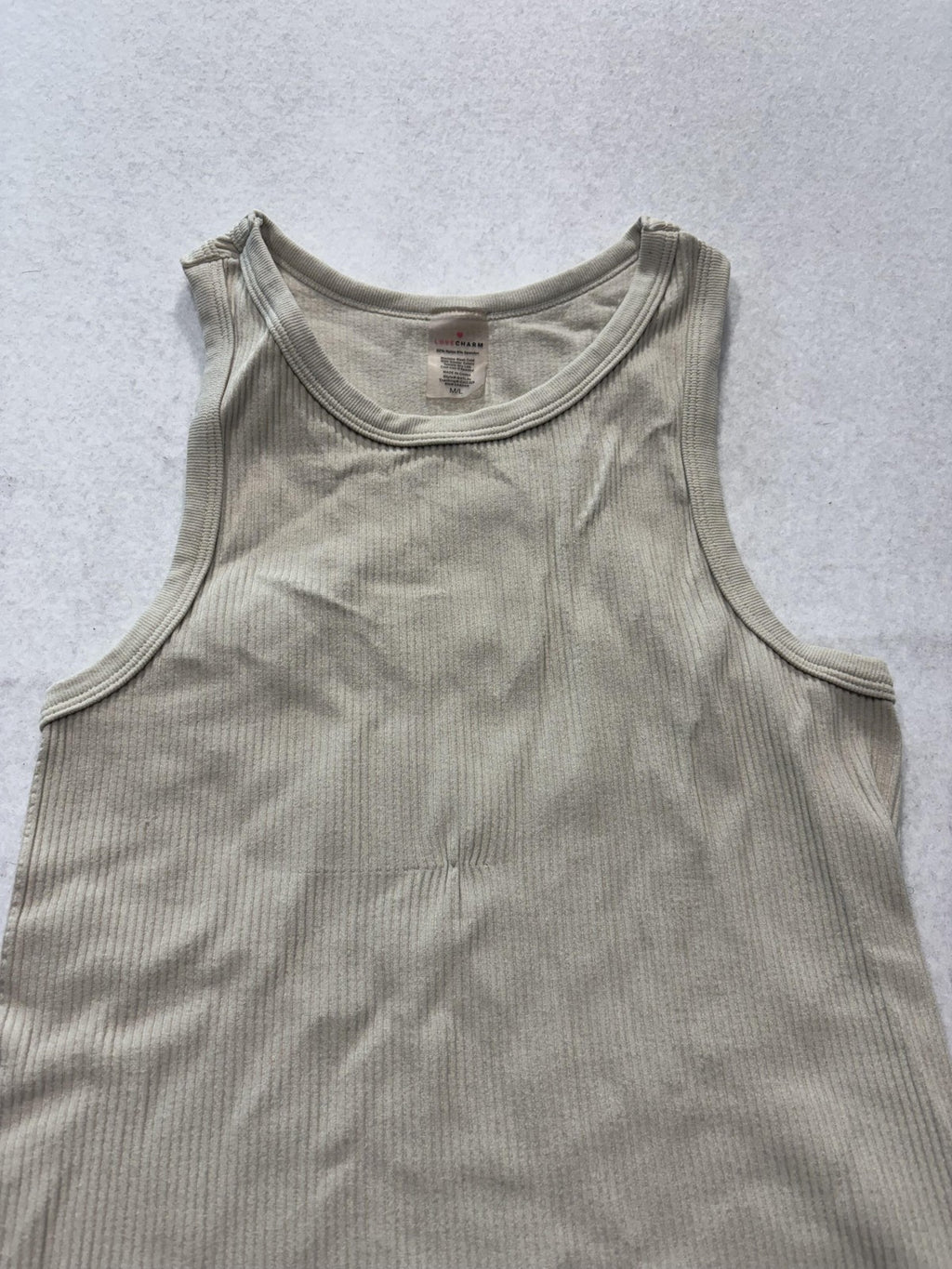 Love Charm Womens Medium Beige Ribbed Knit Tank Bodysuit Racerback Snap 8371JN